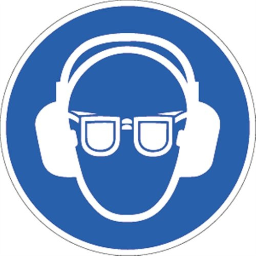 Schild Gehörschutz und Augenschutz benutzen ISO 7010, Kunststoff, Ø 20 cm