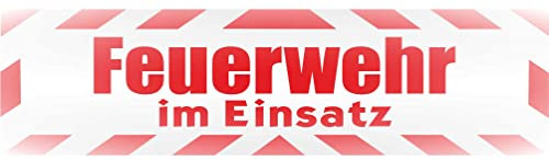 INDIGOS UG - Magnetschild Auto Feuerwehr im Einsatz mit Rahmen 30 x 8 cm reflektierend - Magnetfolie LKW Truck Transporter Baustellenfahrzeug Firmenwagen - flexibel abnehmbar und