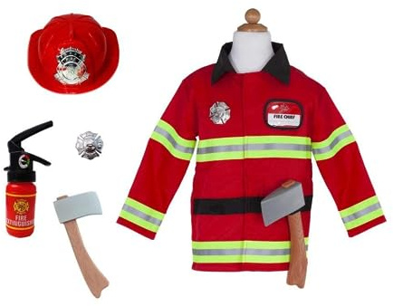 Creative Education 81355 Pretenders Pompier avec Accessoires dans Un Sac à vêtements Comprend Manteau, Chapeau, Badge, Hache et extincteur (Pistolet à Eau), Taille 5-6