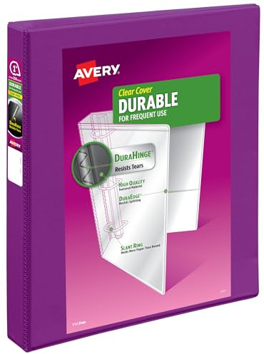 Avery Durable View 3 Ring Binder, 1 Slant Rings, 1 Purple Binder