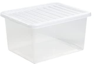 Wham Clear Plastic Storage Box Boxes With Lids Home Office Stackable Nestable, Large Storage Box With Lids 35L - Set of 5 18.9 x 15.16 x 10.04 centimeters