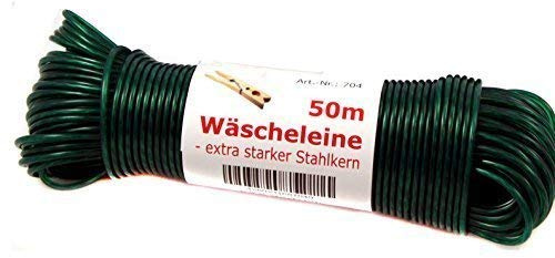 haus & garten Wäscheleine 50m Stahlseil wetterfest !! Top Qualität mit Stahlkern (grün)