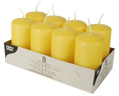 PAPSTAR 8 Stumpenkerzen Ø 50 mm, 100 mm goldgelb 17986