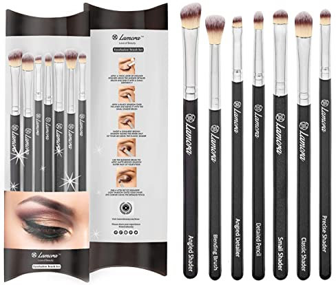 Brochas para Maquillaje de Ojos - Kit de Brochas para Sombras, Delineado, Difuminado - La Mejor Elección Esencial de 7 Piezas - Lápiz, Sombreado, Cónico, Definidor - Fibras Veganas Sintéticas