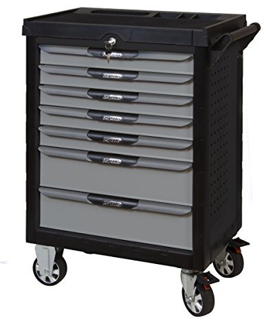 KS TOOLS - 816.0007 – Werkstattwagen leer Ultimate 7 Schubladen – Werkzeugkiste – Farbe schwarz und grau – Edelstahlplatte für Flaschen