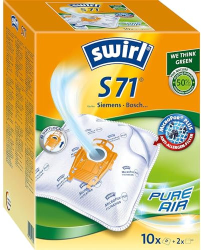 Swirl S 71 EcoPor Staubsaugerbeutel (10 Beutel), reißfeste Staubbeutel für einige Siemens & Bosch Staubsauger, im umweltfreundlichen Umkarton, 99,9% Filterung von Hausstaub & allergenem Feinstaub