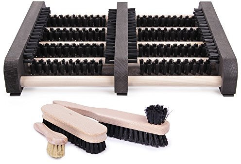 Ondis24 Fußabtreter Bürstenset Schuhabstreifer mit Seitenleisten aus Holz Schuhputzer, stabile Bürsten, inklusive Bürstenset