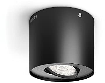 Philips Phase LED-Spotleuchte, Deckenspot dimmbar bis 10 %, 2700K, Einfache Installation, 500 lm, 6,5W, Einstellbarer Spot, EyeComfort, Schwarz