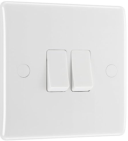 BG Electrical Double Wall Light Switch, 2 Way, Round Edge, Nexus 800 Series, White Moulded, 20A, 16AX, 842