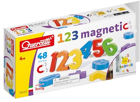 Quercetti 48 Magnetzahlen Refill, Numbers Magnetic Letters, Magnetspiel Zubehör Spielzeug ab 4 Jahre Kinder, Lernspiele, Sensorik Spielzeug, Reisespiele