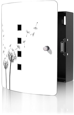 banjado Design Schlüsselkasten aus Edelstahl für 10 Schlüssel - Schlüsselschrank zur Schlüssel Aufbewahrung 24 x 21,5 x 7cm groß mit praktischem Magnetverschluss - Motiv Pusteblume 2