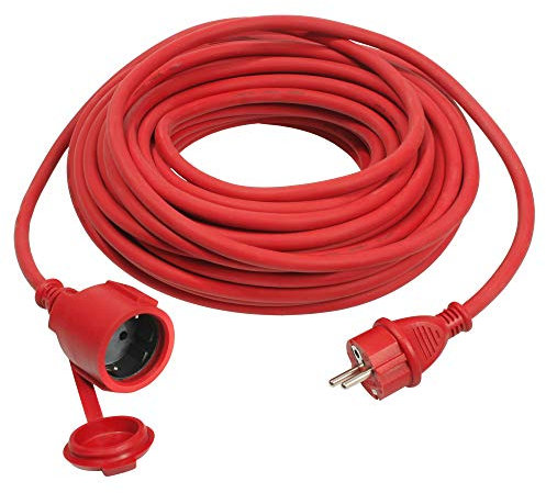 as - Schwabe Gummi-Verlängerungsleitung – 25 m Kabel mit Schutzkontaktstecker, Schutzkontaktkupplung inkl. Schutzkappe – 230 V / 16 A Verlängerungskabel – IP44 – Made in Germany – Rot, 60373
