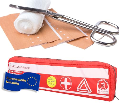 Cartrend 7730044 Trousse de premiers secours avec bande Velcro, rouge, DIN 13164, avec les mesures d'urgence de premiers secours selon Malteser