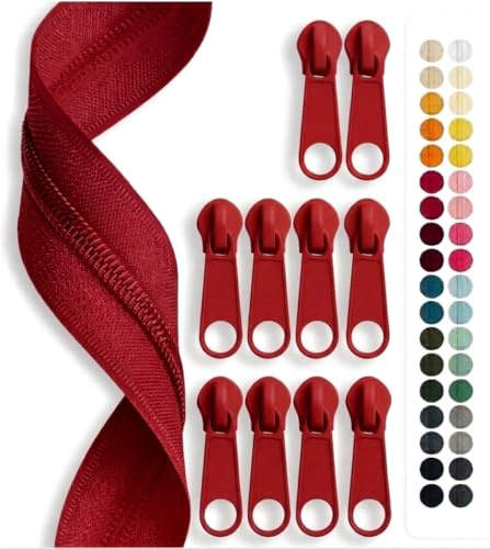 Jajasio Endlosreißverschluss mit Zipper 3mm (Nonlock), 5 Meter, Reißverschluss endlos Auswahl aus 40 Farben/Farbe: 69 – Tomatenrot