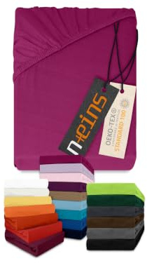 npluseins Lenzuolo con angoli classico in jersey - tanti colori e misure - 100% cotone 159.192, 140-160 x 200 cm, fucsia