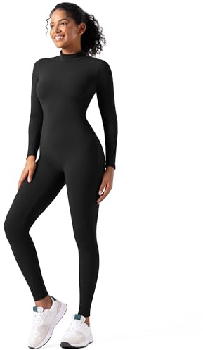 speerise Adult High Neck Zip One Piece Unitard Full Body Leotard - Black - XL