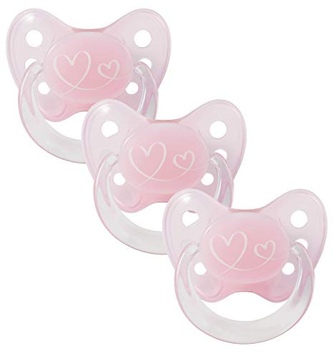 dentistar Silikon Schnuller 3er-Set - Größe 1 Schnuller 0-6 Monate - Zahnfreundlicher Nuckel mit Dentalstufe – BPA-frei - Made in Germany - Herzen, Rosa