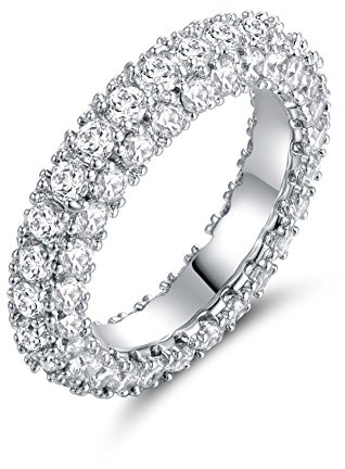 Barzel 3 Row Eternity Ring Wedding Band 18k White Gold Plated Cubic Zirconia Eternity Band Ring Jewelry (Silver, 7)
