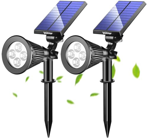 Wilktop Solarstrahler für Außen,LED Solar Strahler Solarleuchte Landscape 3th Version Superhelle Spotlight Solarbetriebene; Wasserdicht für die Hinterhöfe, Gärten, Rasen usw(2er;Warmweiß)
