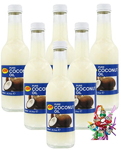 6er Pack 100% Pur Kokosöl [6x 250ml] Cocosöl ~ KTC Kokosnussöl, Pure Coconut Oil + ein kleines Glückspüppchen - Holzpüppchen