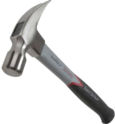 Estwing EMRF20S Surestrike Fibreglass Straight Claw Hammer 20Oz | Rip Claw Versatility, Forged Steel Head, Fiberglass Handle, No-Slip Cushion Grip