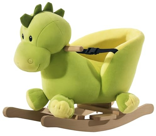 HOMCOM Cavallo a Dondolo per Bambini in Legno Dinosauro, Cavalluccio per Bambini, 60x33x45cm, Verde