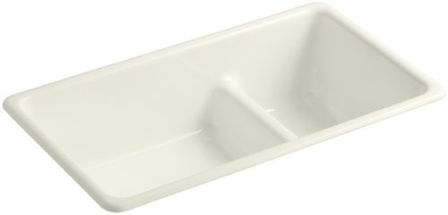 KOHLER K-6625-96 Iron/Tones Smart Divide Self-Rimming or Undercounter Kitchen Sink, Biscuit