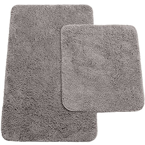 Brandsseller Badematten 2er-Set Bestehend aus Badvorleger ca. 50/80cm und WC-Vorleger ca. 45/50cm - Hochflor Polyester mit Rutschhemmender Latex-Rückseite Anthrazit