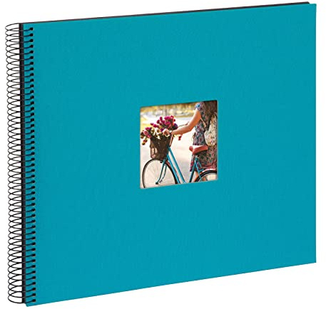 goldbuch 25 973 Spiralalbum Bella Vista Türkis, Fotoalbum 35 x 30 x 2,8 cm | Fotobuch mit cyan-blauem Leinen-Einband, Bildausschnitt, 40 schwarzen Fotokarton Seiten, Album für 80 Bilder, Made in Germany