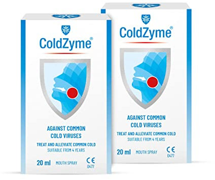 (Pack of 2) ColdZyme Cold & Flu Throat Spray | Disables Viruses | Shortens The Duration of Symptoms | Use at First Signs of a Cold | Sore Throat Relief & Protection - Menthol Flavour 2x20 ml