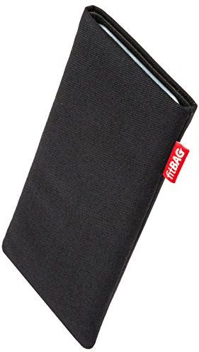 fitBAG Rave Schwarz Handytasche für Microsoft Lumia 640 Tasche aus Textil-Stoff mit Microfaserinnenfutter | Hülle mit Reinigungsfunktion | Made in Germany