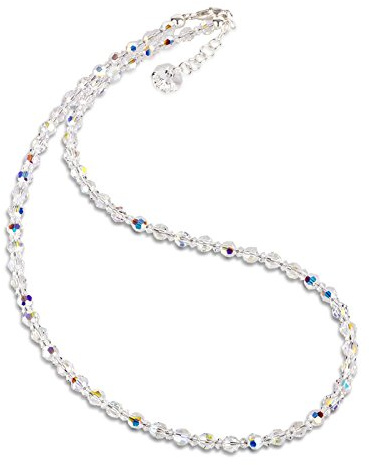 Schöner-SD Halskette 4mm Kristallperlen Crystal Aurora Boreale 925 Silber