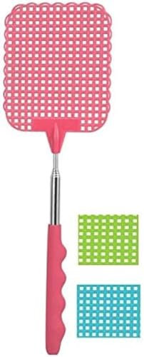 Fackelmann 44678 Fly Swatter with Telescopic Handle, Fly Killer, Plastic, Pink, Blue, Green, 26.5 x 1.5 x 8.5 cm