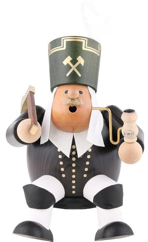 KWO Smoking Figurine, Miner Sitting, Midsize, 27 cm, Wood Multicolour, One Size