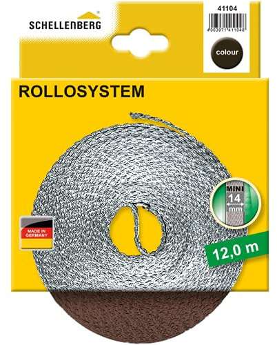Schellenberg 41104 Cintino avvolgibili 14 mm x 12 m-Sistema Mini, Cinghia tapparella Marrone