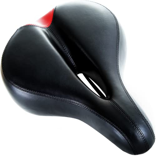 Bikeroo Bike Seat Cushion - Universal Bicycle Seat for Men and Women - Bike Saddle Replacement w/Padded Comfort, Shock Absorbing Springs, Mounting Tools & Waterproof Rain Cover, Red