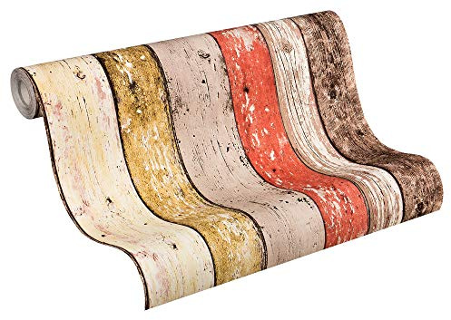 Papier Peint Bois Elements A.S. Création Papier peint intissé 10.05 m x 0.53 m Brun Rouge Beige Fabriqué en Allemagne 895127 8951-27