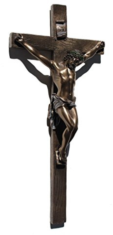 UNICORN STUDIO 13 Inch Cold Cast Crucifix Religious Wall Plaque, Bronze Color