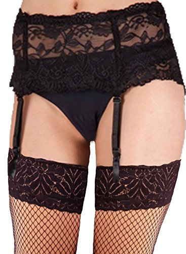 Yummy Bee – strapsbälte dam spetsar – djup spetshållare Silky – storlekar 34–46, svart, 36