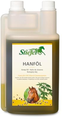 Stiefel Hanföl für Pferde, hochwertiges 100% naturreines Öl, kann das Abwehrsystem unterstützen, Hanfsamen Öl kaltgepresst, Dosierflasche, 1l