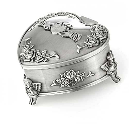 Irische Claddagh Schmuckschatulle in Herzform - verziert mit Engeln & Rosen