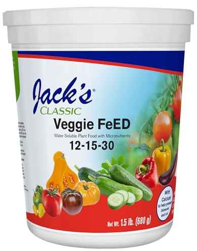Jack's Classic 12-15-30 Veggie Feed Water-Soluble Fertilizer with Micronutrients, 1.5lbs - Plant Growth and Abundant Fruit Set in Blooming Vegetable Plants