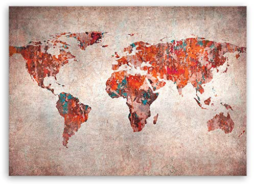 ge Bildet Bild auf Leinwand | Weltkarte Retro - Weltkarte Leinwand H in 70x50 cm als Wandbild | Wand-deko Dekoration Wohnung modern Bilder | 2202
