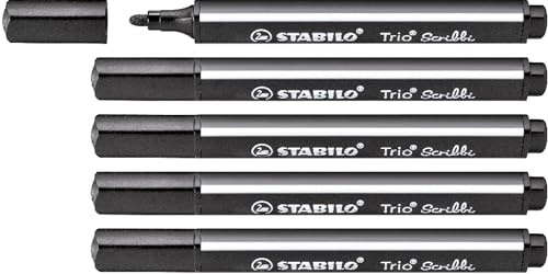 Tuschpenna - STABILO Trio Scribbi ask med 5 Svart