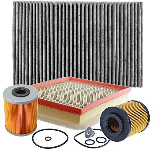 BESTPRICE Inspektionspaket Filterset mit 1x Ölfilter, 1x Luftfilter, 1x Innenraumfilter (Pollenfilter) mit Aktivkohle, 1x Kraftstofffilter, 1x Ölablassschraube, Kompatibel mit OPEL ASTRA H Kombi (L70)