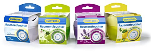 4er-Set HUMYDRY® Duplo 75g Luftentfeuchter MIX - 2 in 1: Luftentfeuchter und Lufterfrischer in Einem - Absorbiert zu hohe Luftfeuchtigkeit und verleiht einen angenehmen Duft - Nachfüllbar