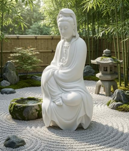 Bellaa Kwan Yin Buddha-Statue – 27,9 cm weißes Marmorpulver Lady Buda Kuan Guanyin Göttin der Barmherzigkeit Skulptur – Meditationsdekoration für Zuhause, Büro und Zen-Garten 22654