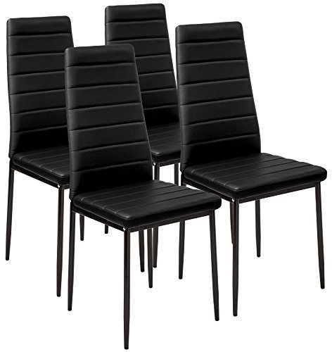 tectake® 4er Set Esszimmerstühle, Stuhl mit hoher Rückenlehne, 45 x 48 x 98,5 cm, Küchenstühle, Stühle für Esstisch, Esszimmer, Dining Table, Vorzimmer Möbel Set gepolstert - schwarz