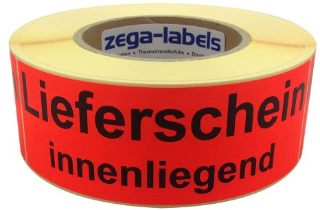 zega-labels Warnetiketten - Lieferschein innenliegend - 500 Stück je Rolle - 150 x 50 mm - Versandaufkleber Papier Leuchtrot stark haftend