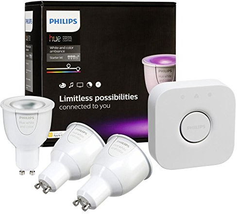 Philips Lighting 8718696508626 Hue Kit de 3 Ampoules LED Connectée-GU10 + Pont de Connexion Plastique Blanc 6,5 W